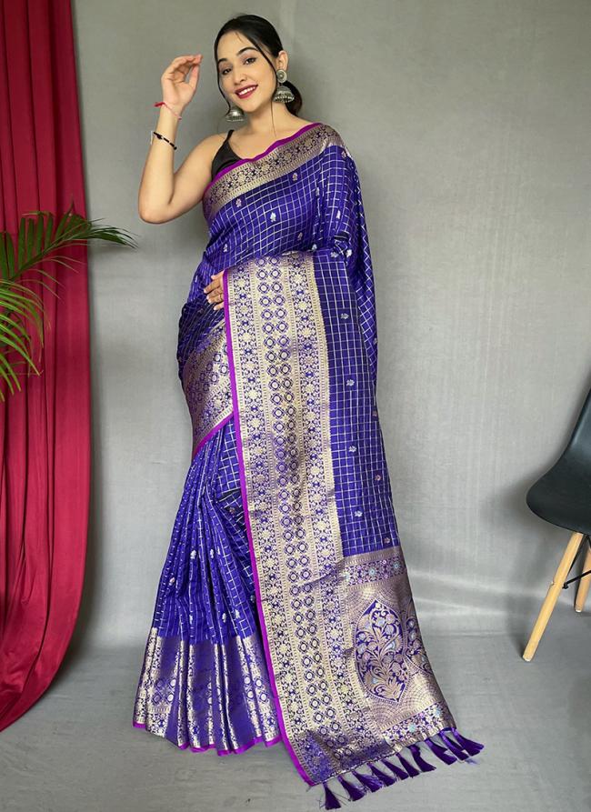 Kanjivaram Silk Royal Blue Party Wear Weaving Saree
